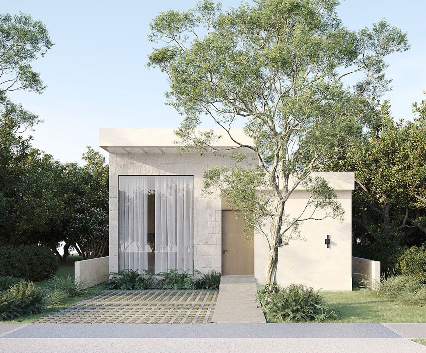Casa de un nivel entre vegetación